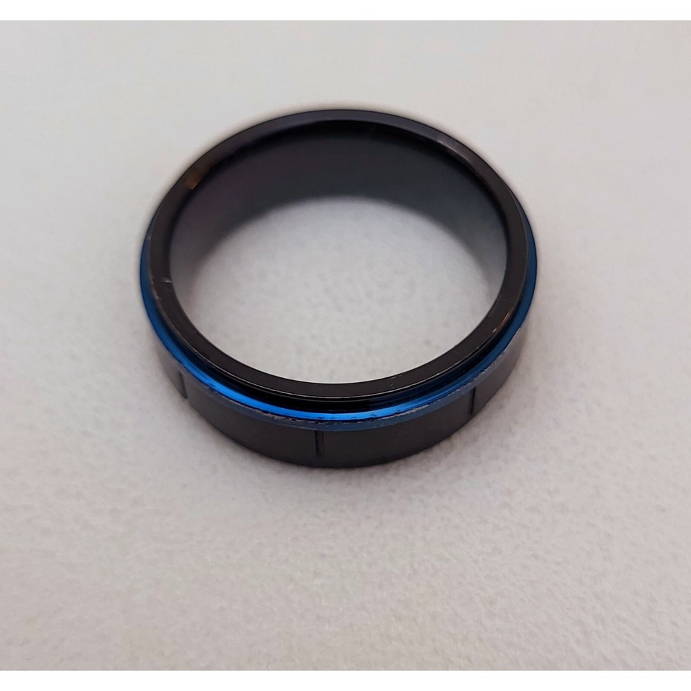 Tungsten Carbide Men's Wedding Ring Band Black Ridged w/ Thin Blue Line‎ Size 10